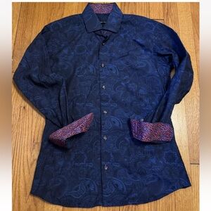 Jared Lang Wild Blue Paisley Casual Button Shirt Mens Sz Small